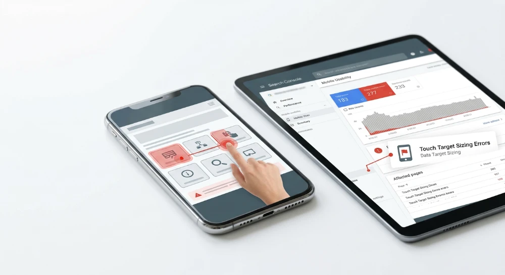 Touch target sizing failures causing mobile usability errors in Search Console