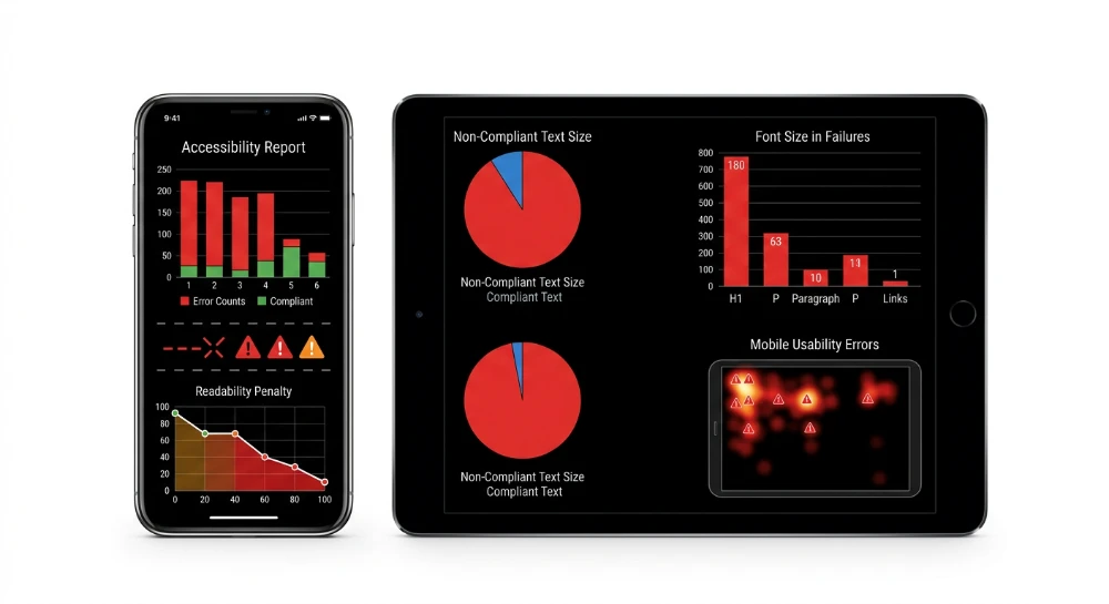 Font size failures causing readability penalties in mobile usability reports