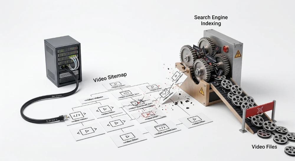 Video sitemap configuration errors causing video content indexation failures