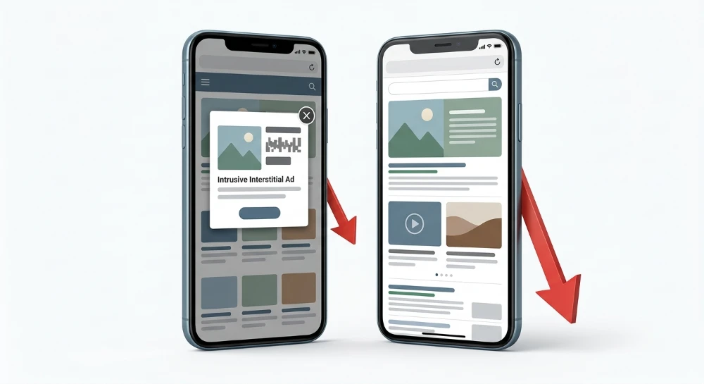 Interstitial ads on mobile triggering Google intrusive interstitial penalties
