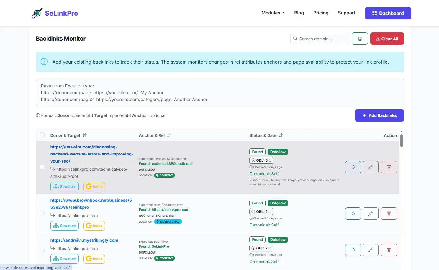 SeLinkPro Backlinks Monitor